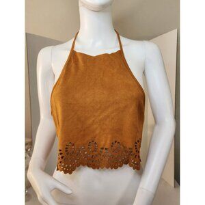 Shein Laser-Cut Halter Crop Top With Adjustable Tie Back Size L